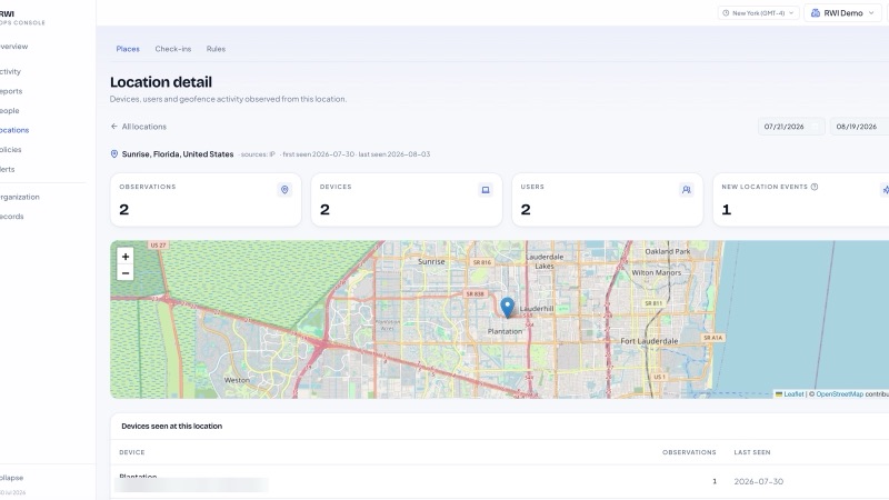 Location detail with IP-derived device observations.